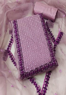 Lavender Floral Embroidered Cotton Kurta Set