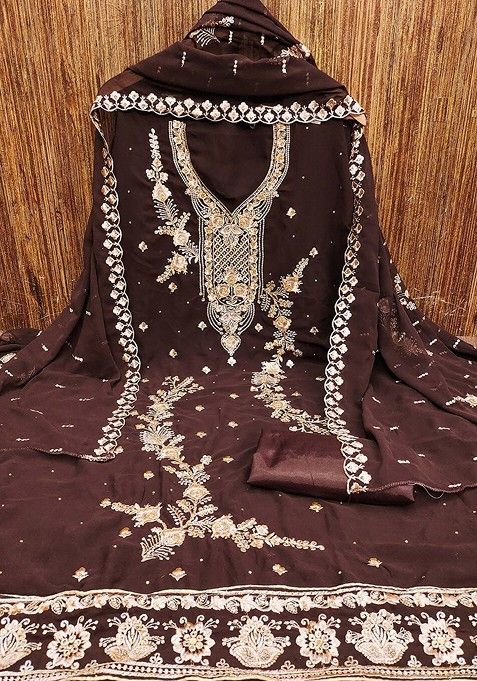 Coffee Brown Embroidered Cotton Kurta Set