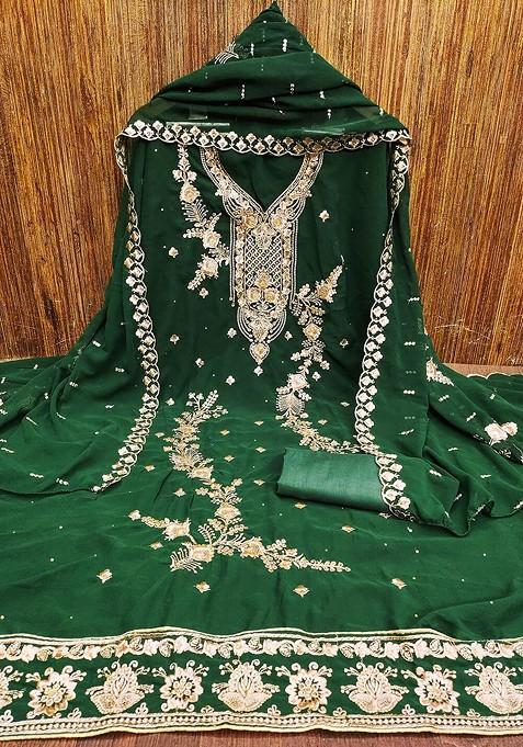 Green Embroidered Cotton Kurta Set