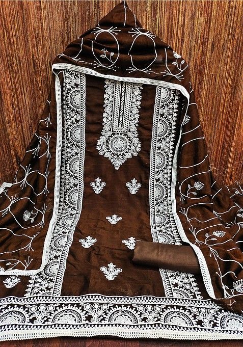 Coffee Brown Embroidered Cotton Kurta Set