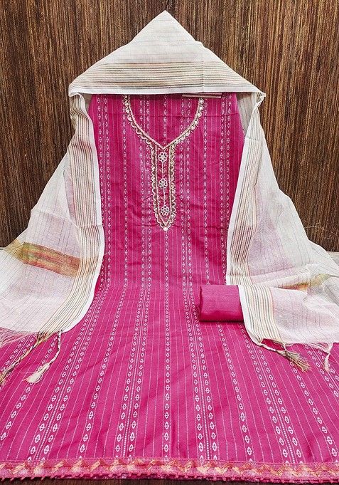 Pink Embroidered Cotton Kurta Set