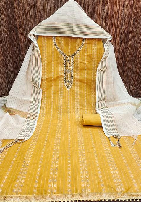 Yellow Floral Sequin Embroidered Cotton Kurta Set