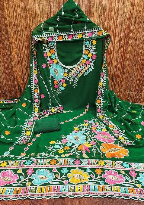 Green Floral Embroidered Cotton Kurta Set