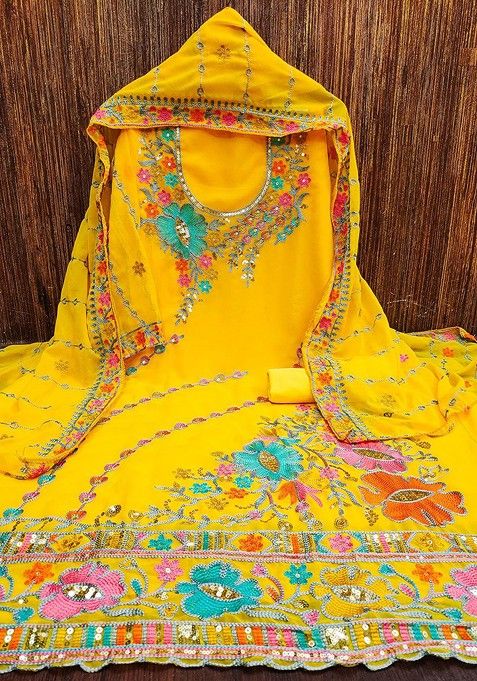 Yellow Sequin Embroidered Cotton Kurta Set