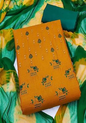 Mustard Yellow Sequin Embroidered Cotton Kurta Set