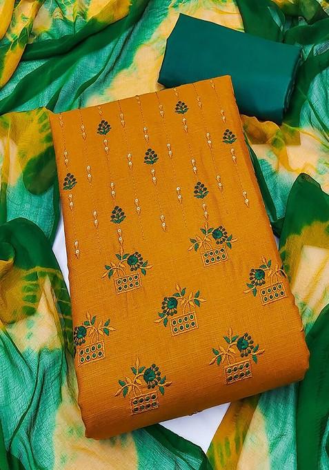 Mustard Yellow Sequin Embroidered Cotton Kurta Set