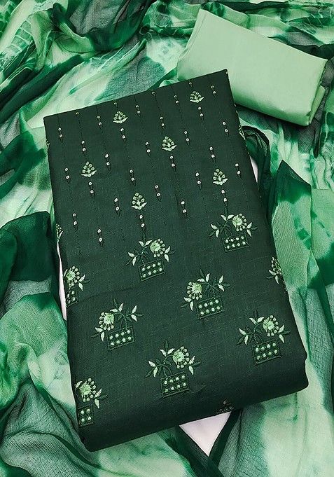 Green Sequin Embroidered Cotton Kurta Set