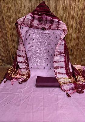 Lavender Floral Sequin Embroidered Cotton Kurta Set