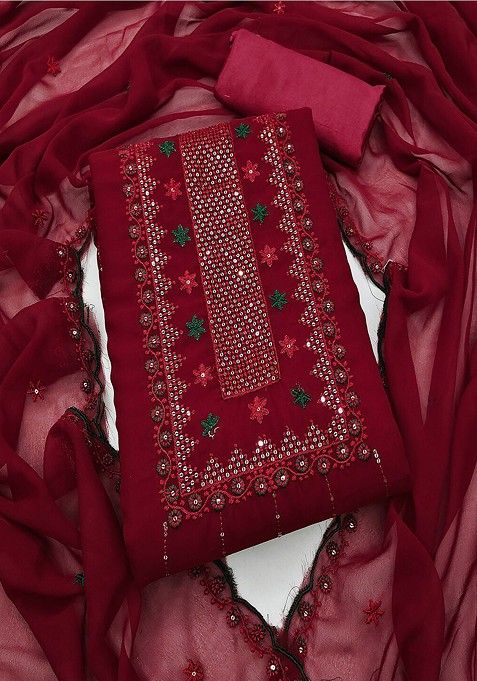 Maroon Sequin Embroidered Cotton Kurta Set