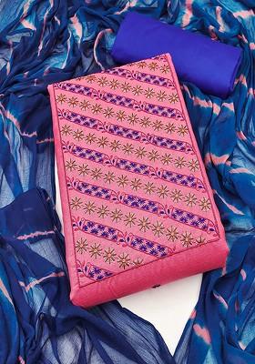 Pink Floral Sequin Embroidered Cotton Kurta Set