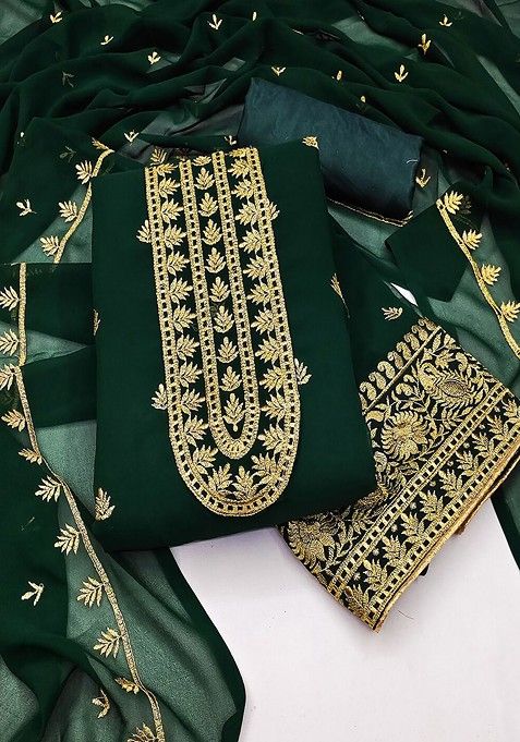 Green Embroidered Cotton Kurta Set