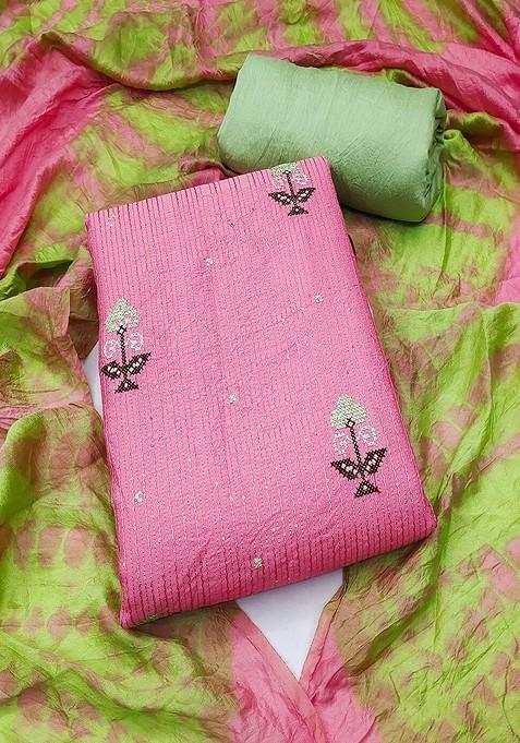 Pink Embroidered Cotton Kurta Set