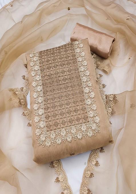 Beige Embroidered Cotton Kurta Set