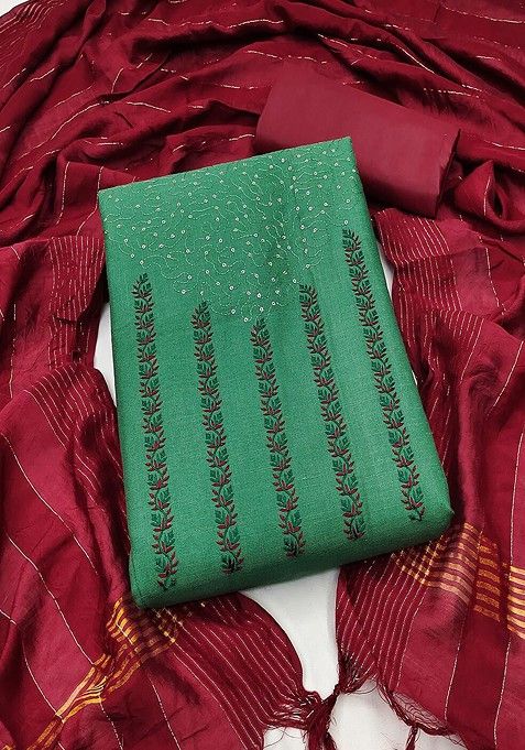 Green Embroidered Cotton Kurta Set