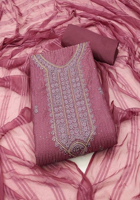 Pink Floral Embroidered Cotton Kurta Set