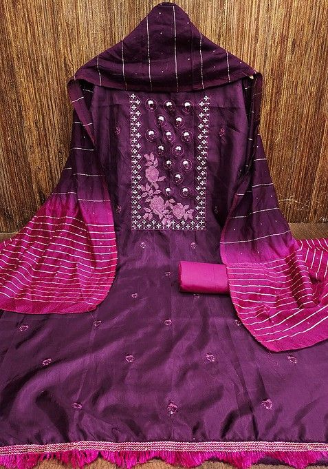 Purple Woven Cotton Kurta Set