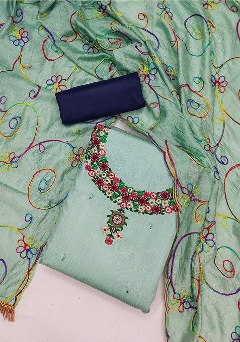 Green Floral Embroidered Cotton Kurta Set