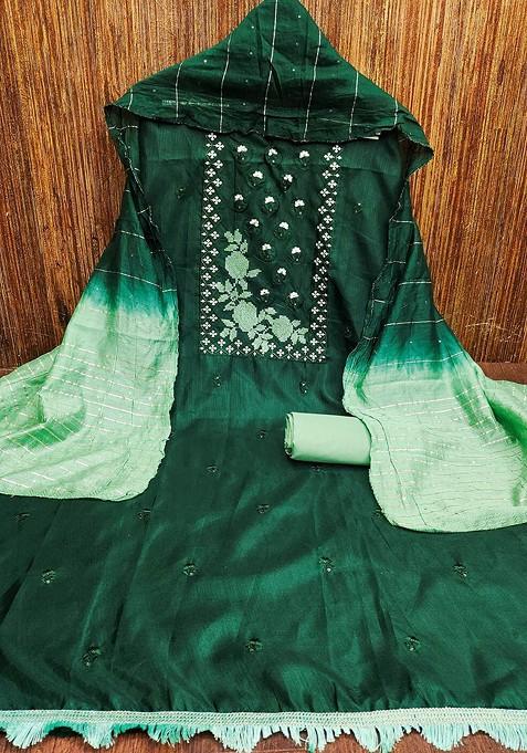 Green Woven Cotton Kurta Set