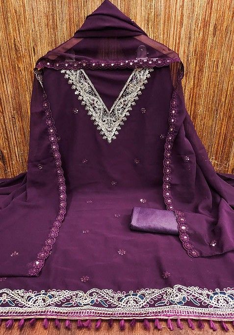 Burgundy Floral Embroidered Cotton Kurta Set