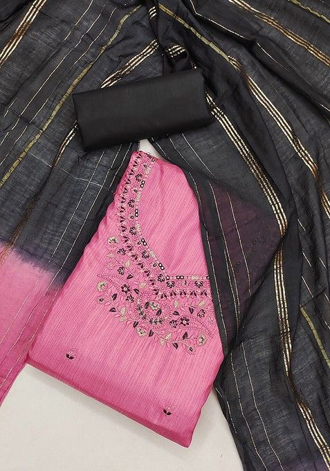 Pink Floral Embroidered Cotton Kurta Set