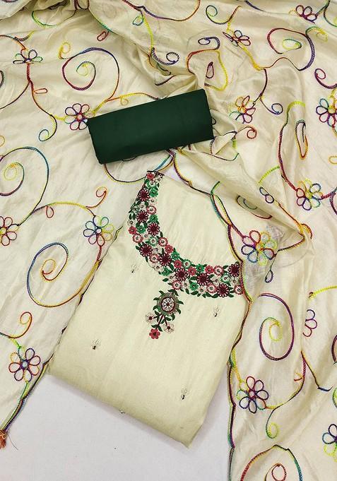 Yellow Floral Embroidered Cotton Kurta Set