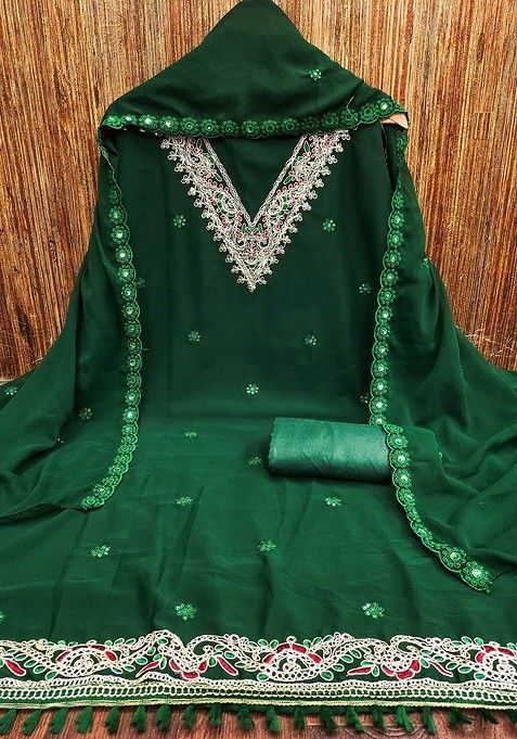 Green Floral Embroidered Cotton Kurta Set