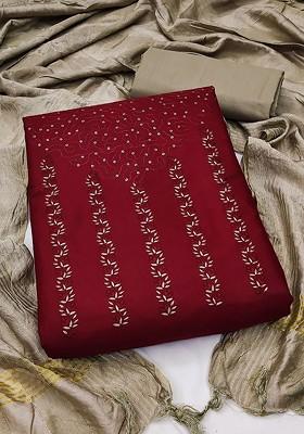 Maroon Floral Embroidered Pure Cotton Kurta Set
