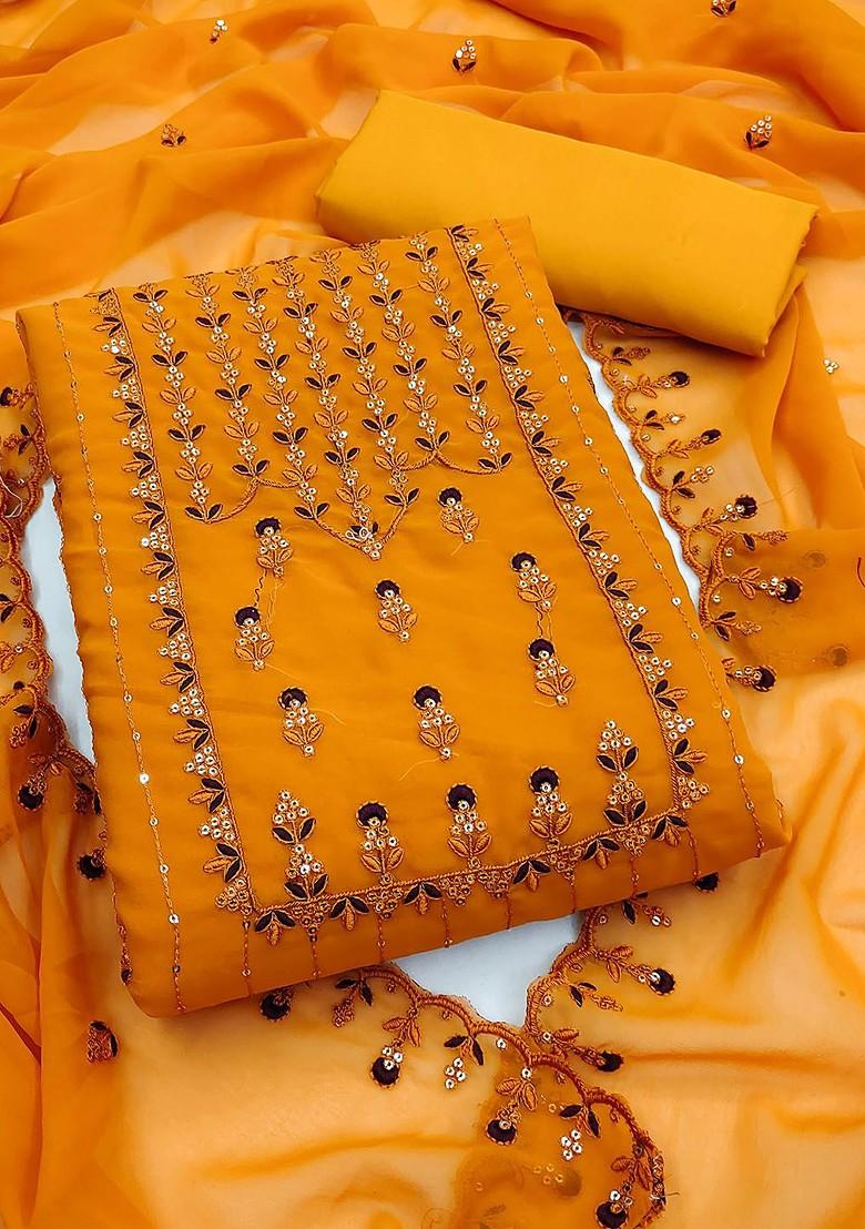 Yellow Floral Embroidered Poly Blend Kurta Set