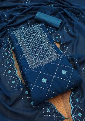 Teal Blue Sequin Embroidered Silk Georgette Kurta Set
