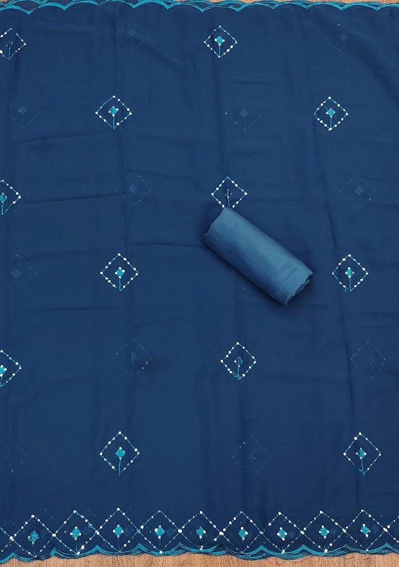 Teal Blue Sequin Embroidered Silk Georgette Kurta Set