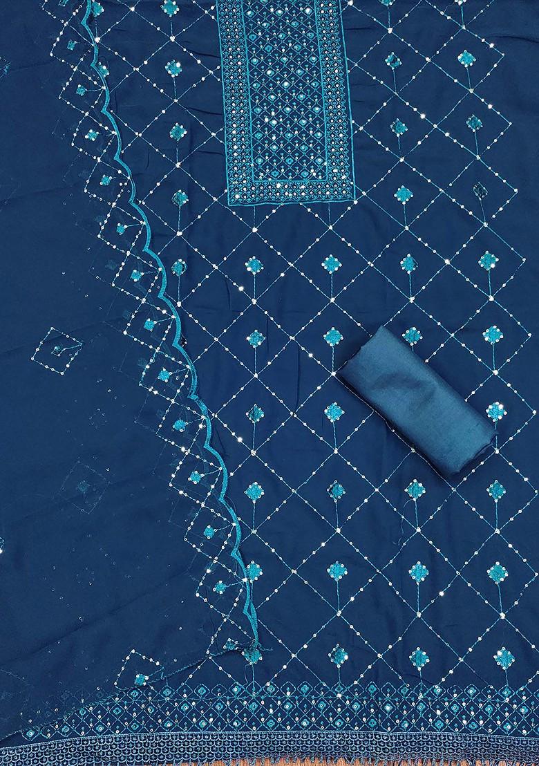 Teal Blue Sequin Embroidered Silk Georgette Kurta Set