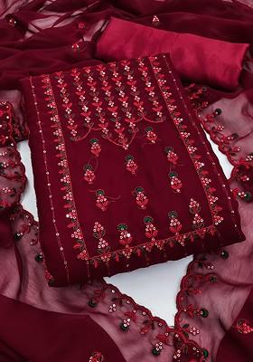 Maroon Sequin Embroidered Poly Blend Kurta Set