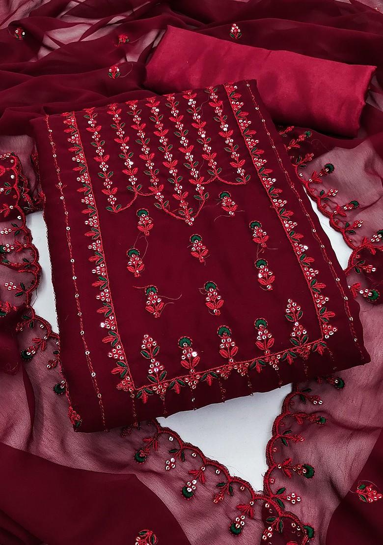 Maroon Sequin Embroidered Poly Blend Kurta Set