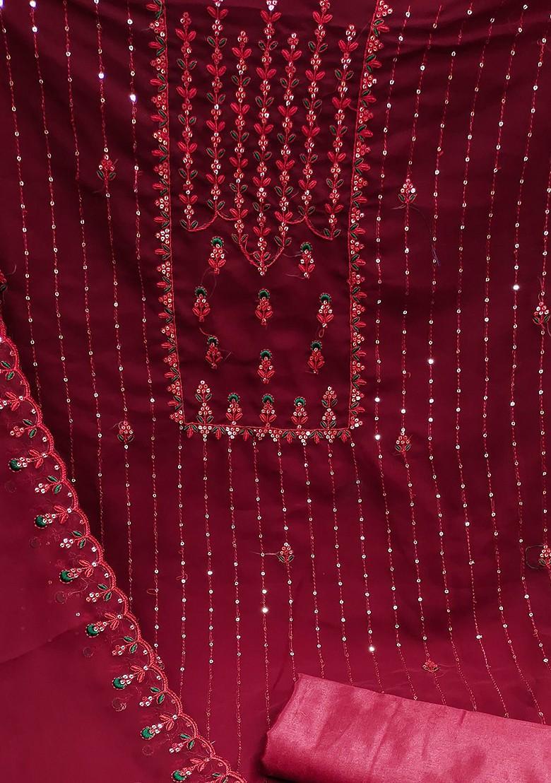 Maroon Sequin Embroidered Poly Blend Kurta Set