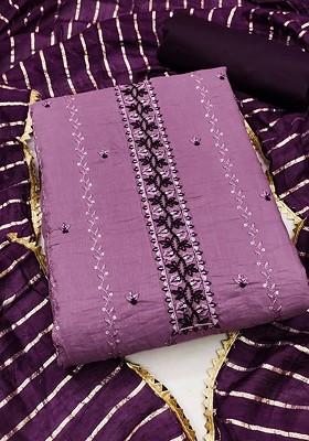 Purple Ethnic Motifs Embroidered Poly Blend Kurta Set