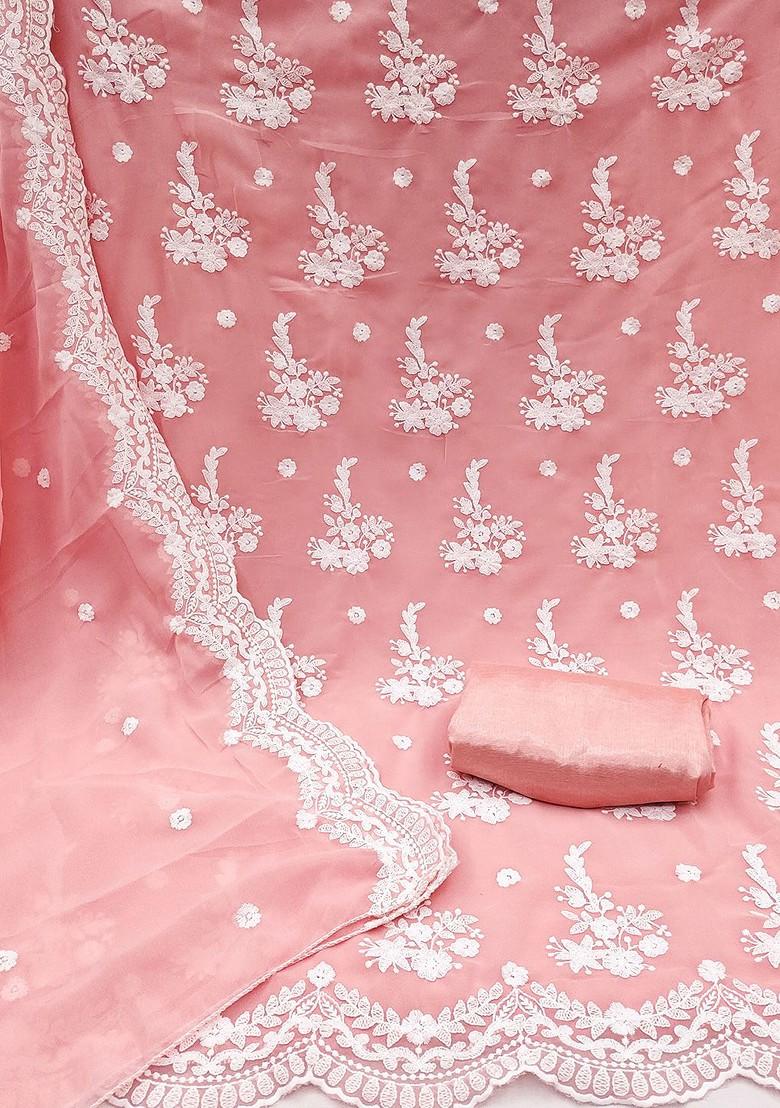 Peach Ethnic Motifs Embroidered Silk Georgette Kurta Set