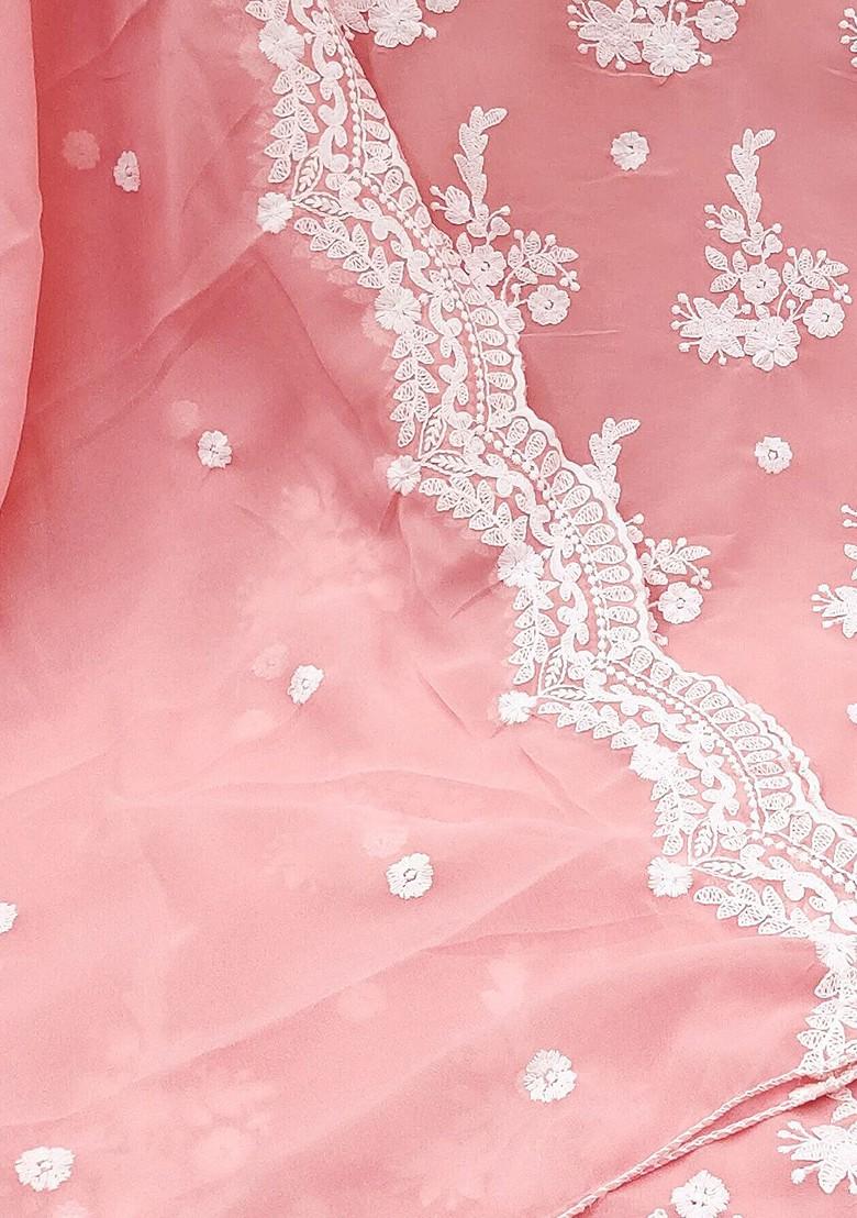 Peach Ethnic Motifs Embroidered Silk Georgette Kurta Set
