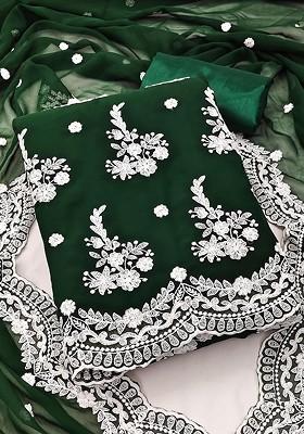Green Floral Embroidered Poly Blend Kurta Set