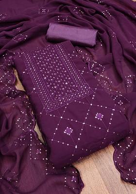 Purple Geometric Print Silk Georgette Kurta Set