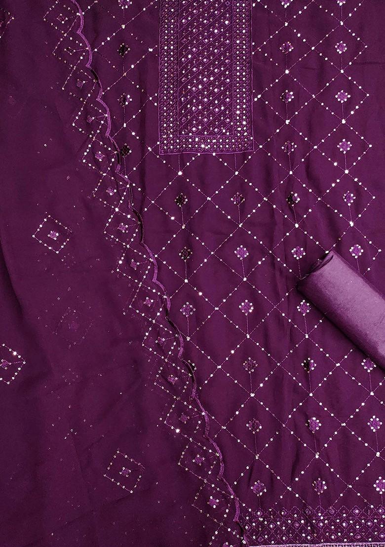 Purple Geometric Print Silk Georgette Kurta Set