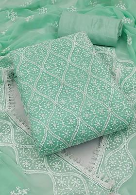 Green Ethnic Motifs Embroidered Silk Georgette Kurta Set