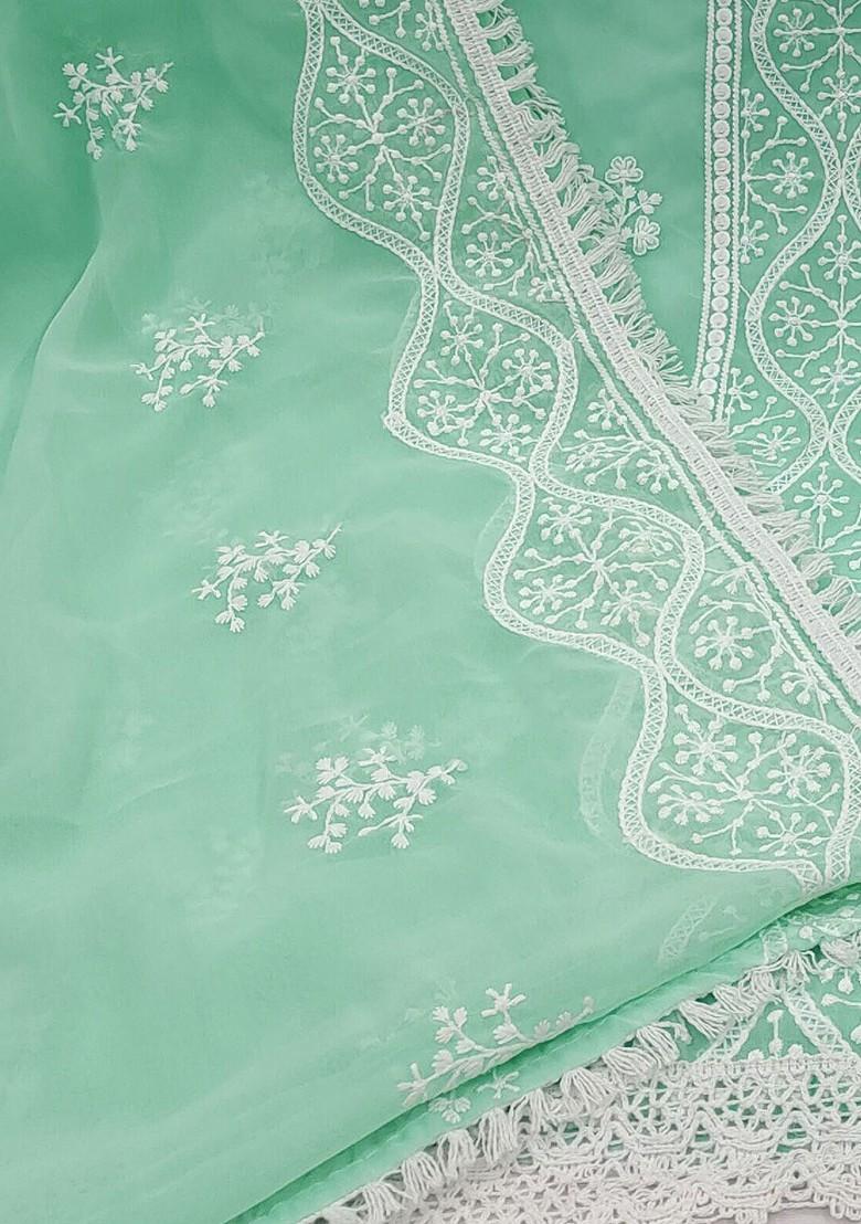 Green Ethnic Motifs Embroidered Silk Georgette Kurta Set