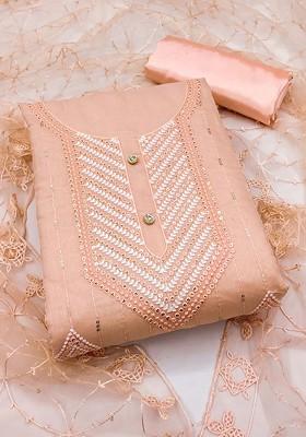 Peach Sequin Embroidered Poly Blend Kurta Set