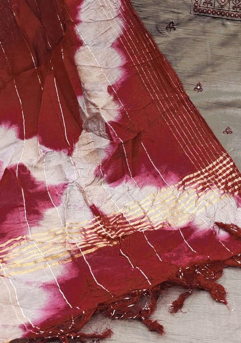 Brown Floral Embroidered Poly Blend Kurta Set