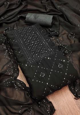 Black Sequin Embroidered Poly Blend Kurta Set
