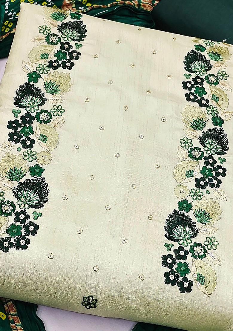 Green Floral Embroidered Poly Blend Kurta Set