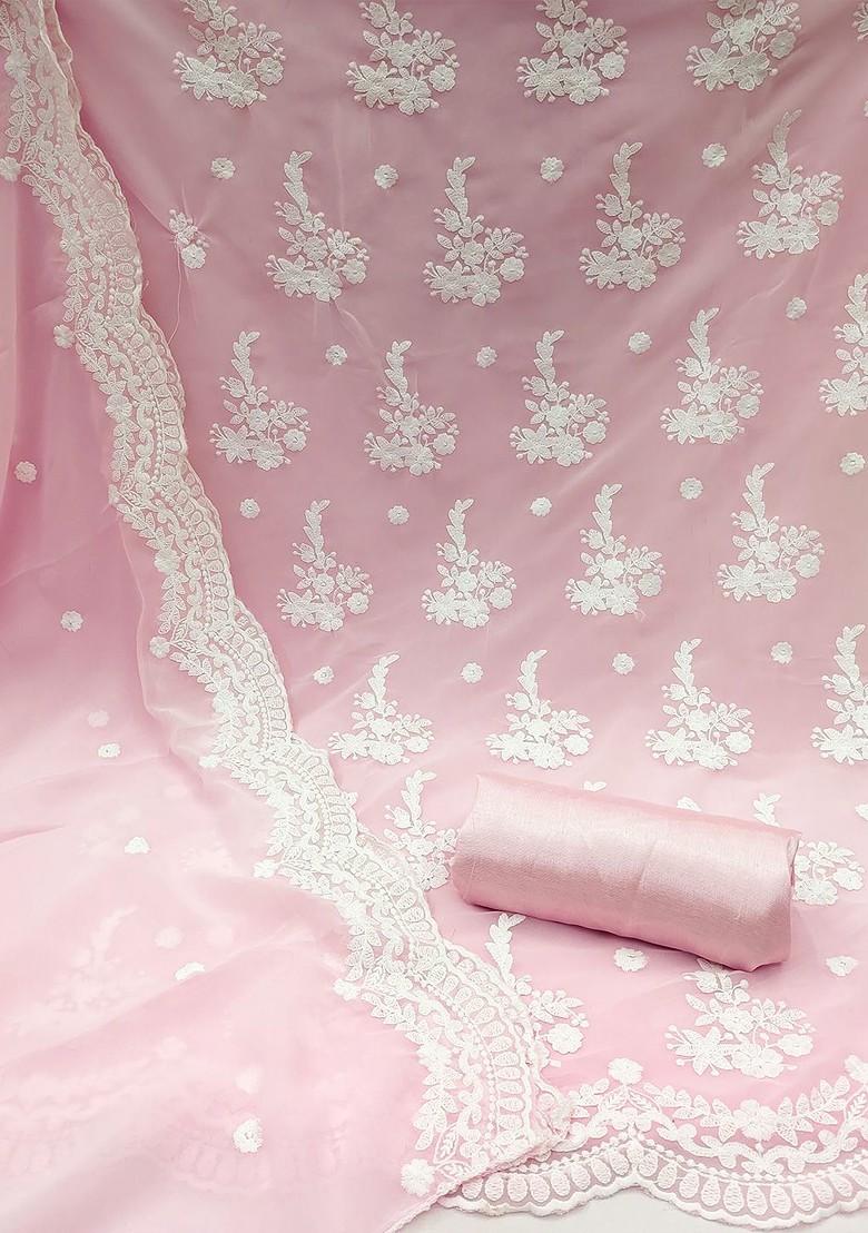 Pink Floral Embroidered Poly Blend Kurta Set