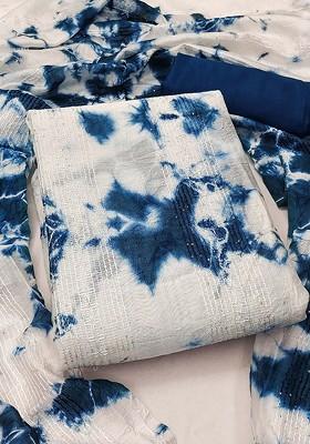 Blue Tie And Dye Print Poly Blend Kurta Set