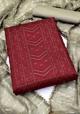 Maroon Sequin Embroidered Poly Blend Kurta Set