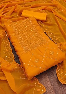 Mustard Yellow Embroidered Silk Georgette Kurta Set